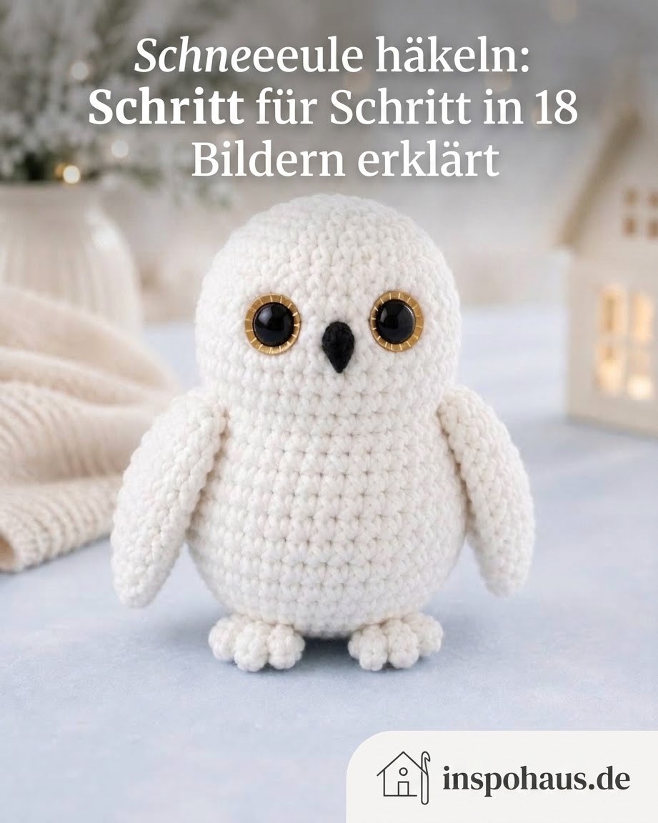 Schneeeule häkeln: Schritt für Schritt in 18 Bildern erklärt