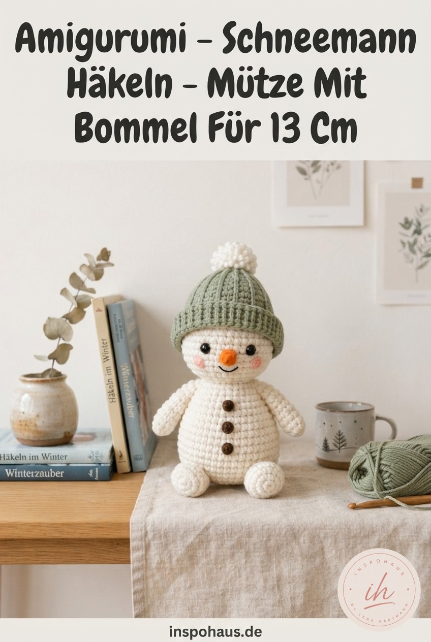 Amigurumi - Schneemann Häkeln - Mütze Mit Bommel Für 13 Cm