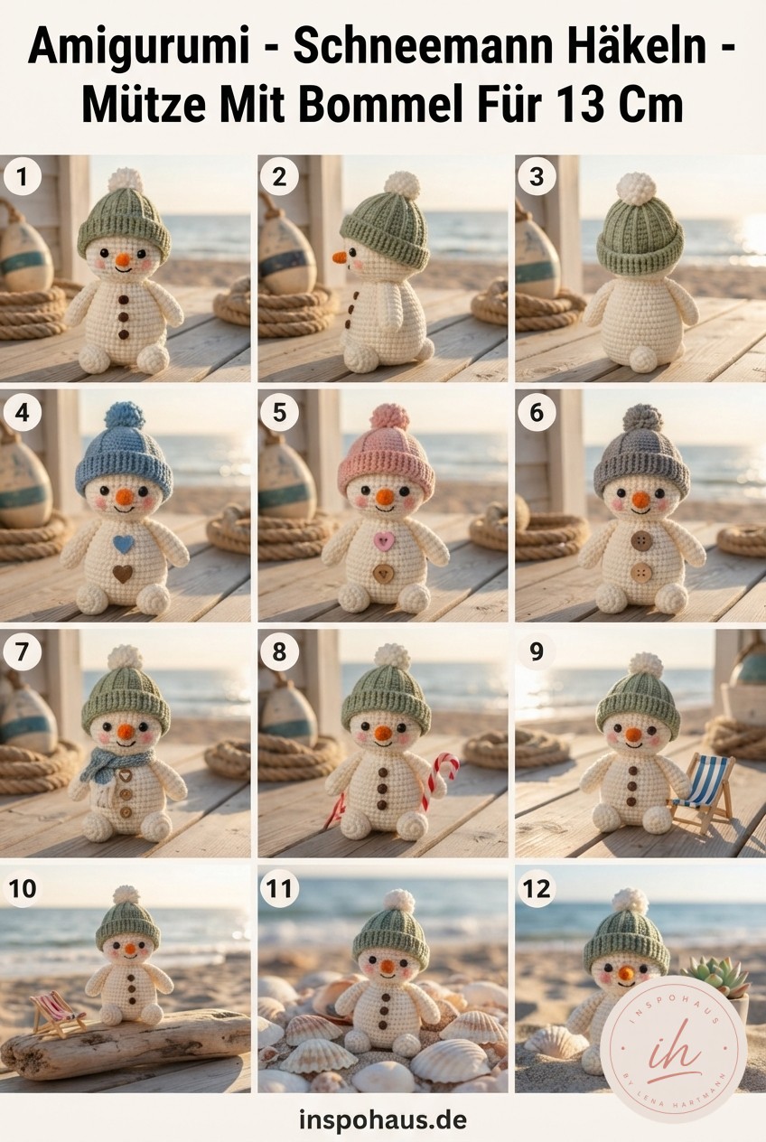 Amigurumi - Schneemann Häkeln - Mütze Mit Bommel Für 13 Cm