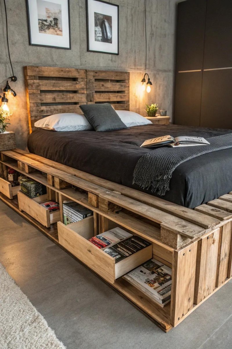 Palettenbett mit Stauraum