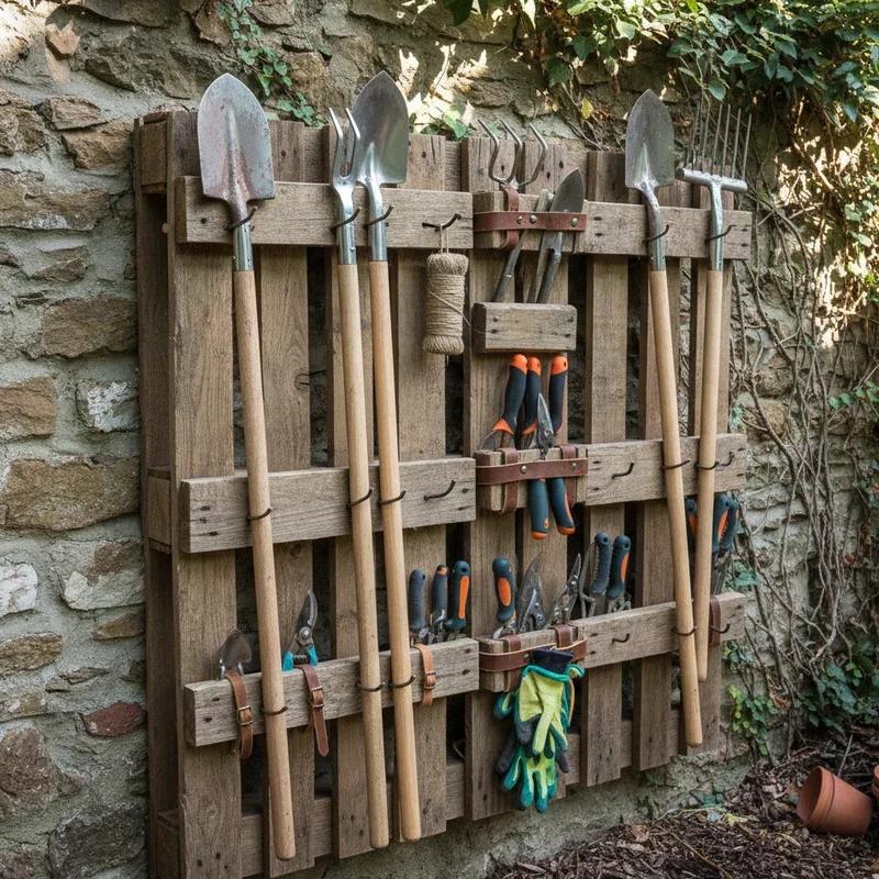 Paletten Regal Gartenwerkzeuge