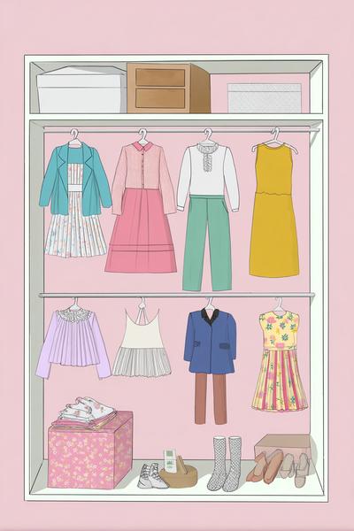 1. Zeitloses Ankleideset als Paper Dolls Printable mit Vintage-Kleiderschrank und Pastellhintergrund