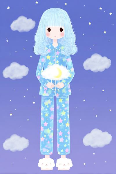 11. Sternenhimmel-Pyjama für Paper Dolls Kawaii mit Wolken-Hausschuhen und Mondlampe