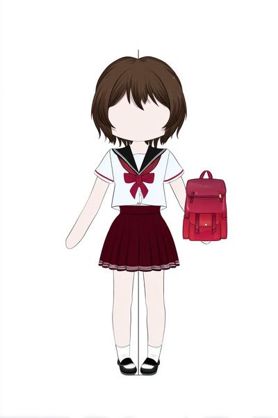 17. Schuluniform-Variante als Paper Dolls Chibi mit Schleifenkragen und Rucksack-Set