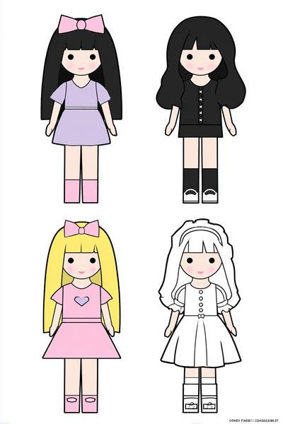 21. Druckfreundliches Heft als Paper Dolls Book Free Printable mit Schwarzweiß-Linien und Farboption