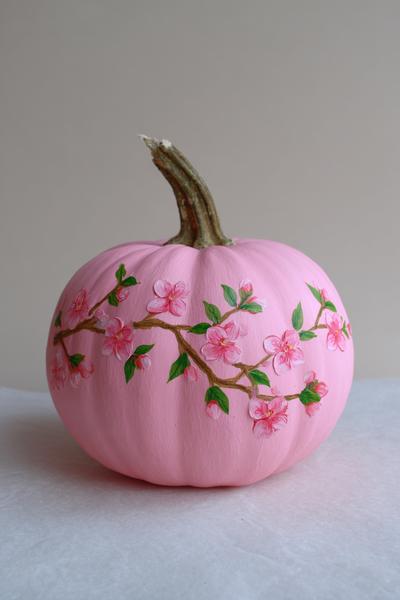 11. Kirschblüten-Kürbis mit zarten Zweigen für for pumpkin painting ideas cute pink ideas