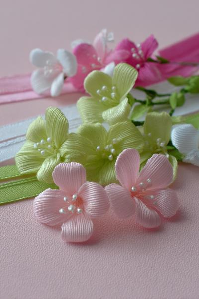 13. Knospen-Set für Ribbon Flowers DIY mit schmalem Band und kleinen Perlenstielen
