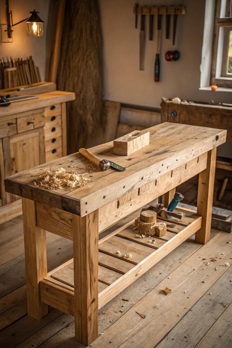 Rustikale Holzwerkbank selbst gebaut
