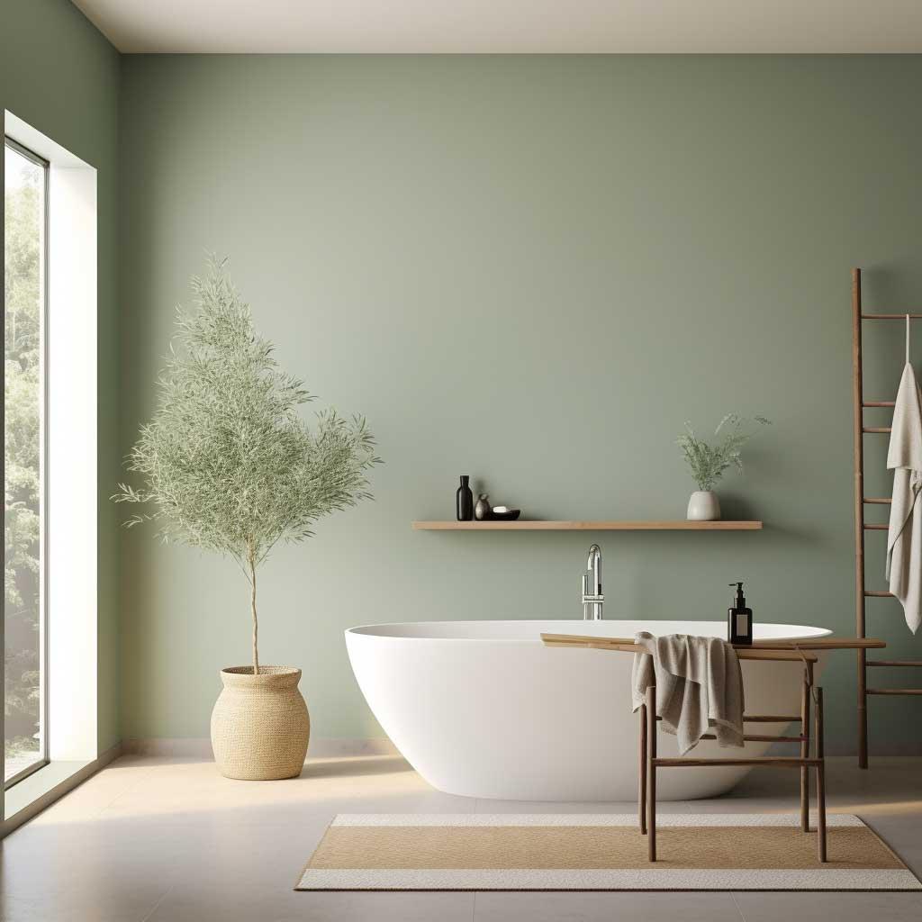 Badezimmer mit grüner Wandfarbe