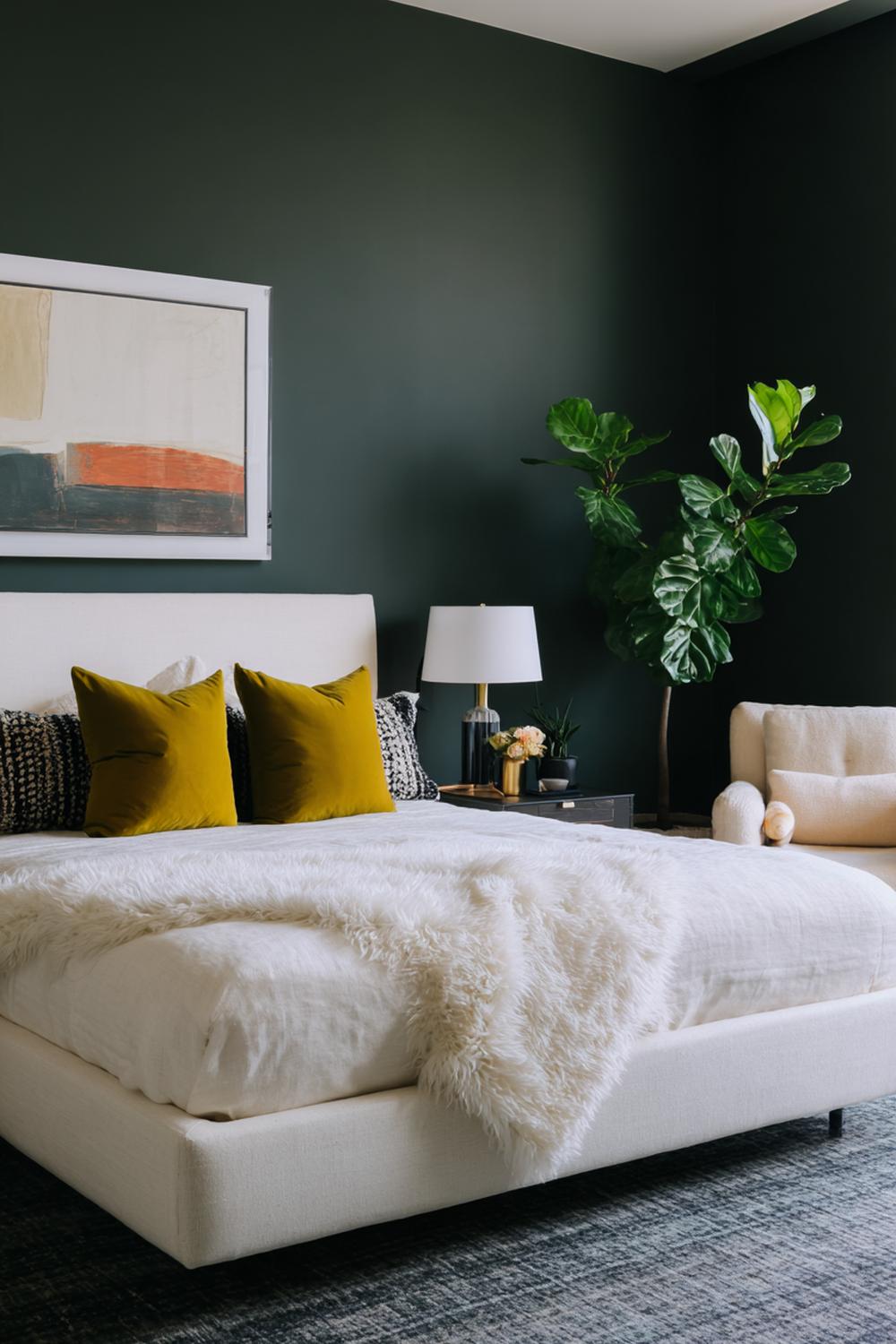 11. Schlafzimmer Deko Ideen Cozy mit dunkler Akzentwand in Tannengrün