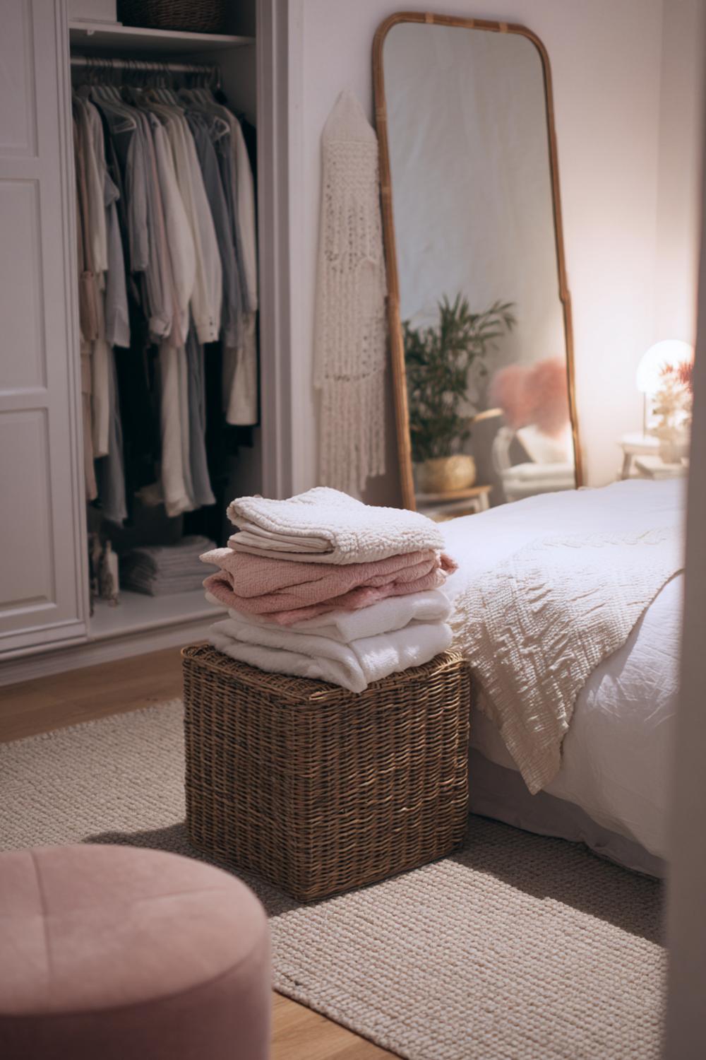 19. Schlafzimmer Deko Ideen Cozy mit Spiegel in organischer Form und Holzkonsole