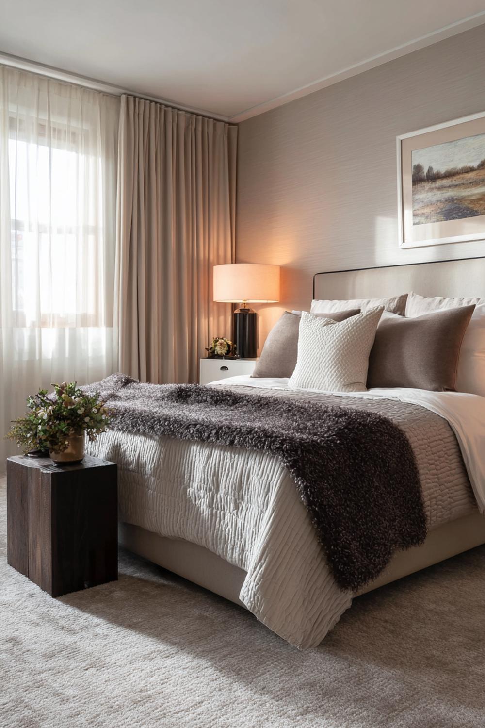 4. Schlafzimmer Deko Ideen Cozy mit Teppich-Layering in Naturtönen