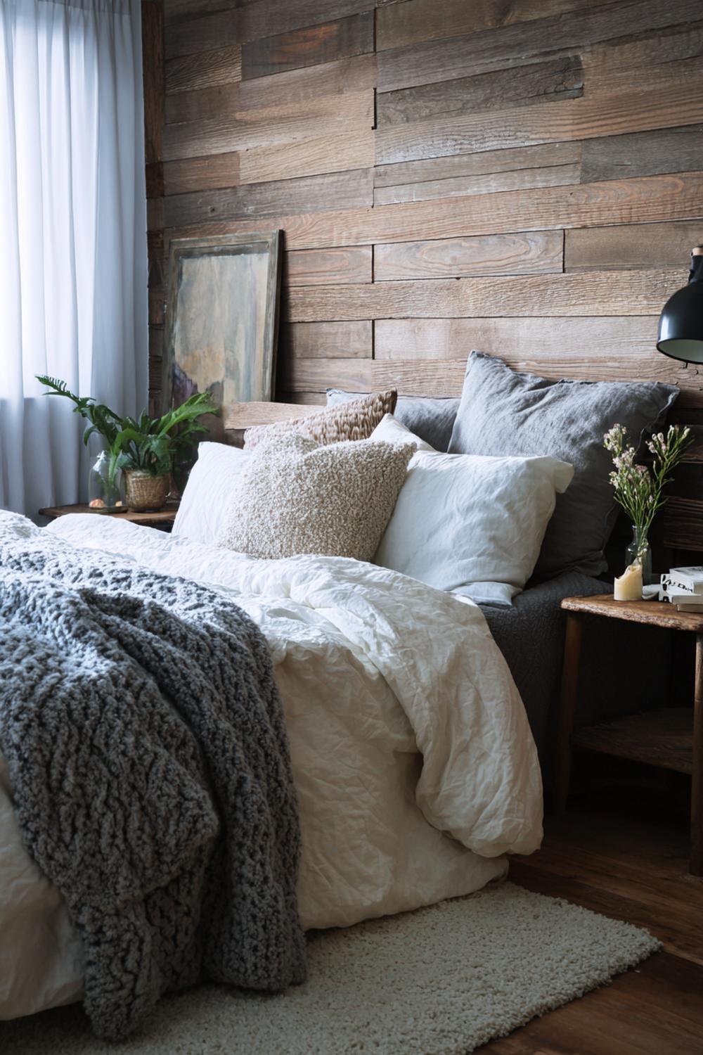 5. Schlafzimmer Deko Ideen Cozy mit Wandpaneelen aus Holzlamellen hinter dem Bett