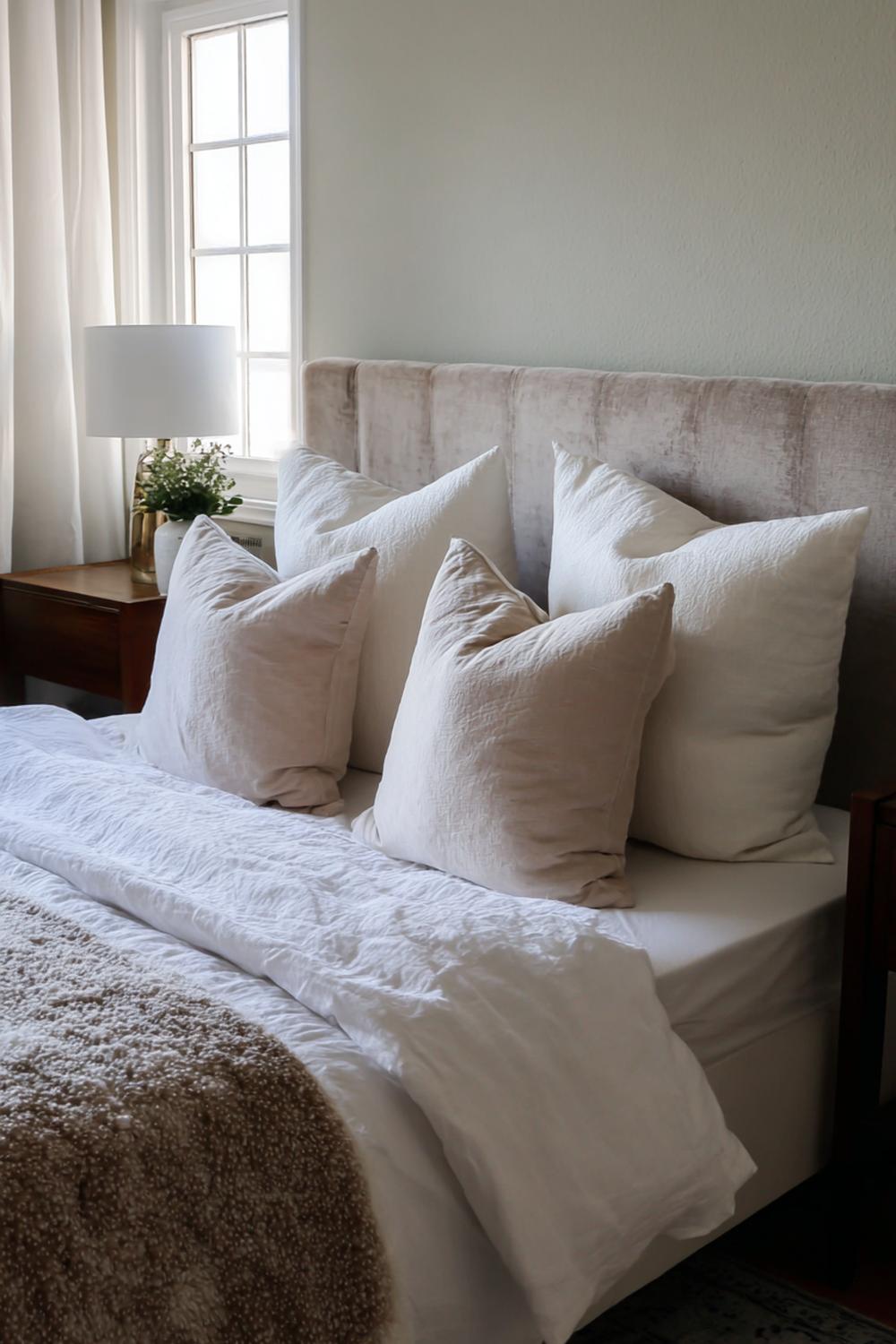 8. Schlafzimmer Deko Ideen Cozy mit gepolstertem Kopfteil in Samtoptik