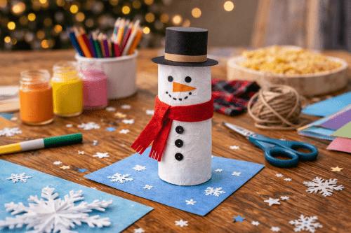 Schneemann aus Toilettenpapierrolle basteln