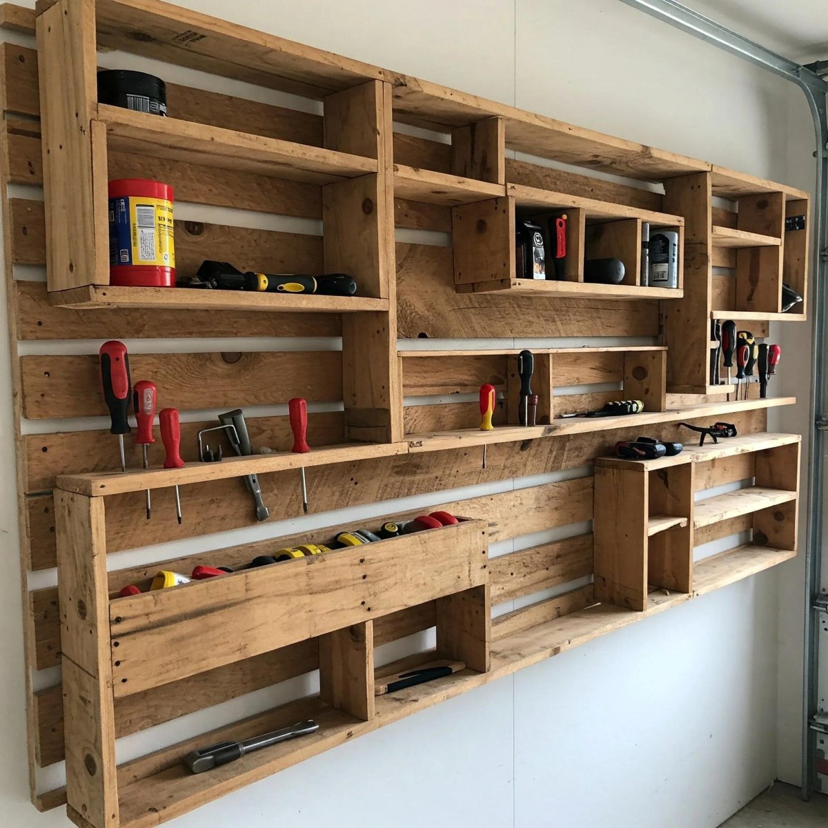 Selbstgebautes Holzregal Werkstatt