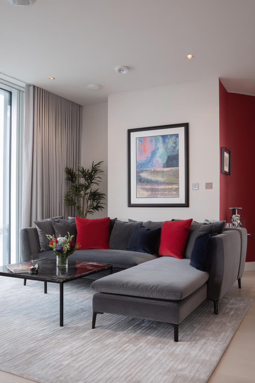 4. Sofa-Ecke mit großem Teppich, der Sofa und Couchtisch verbindet