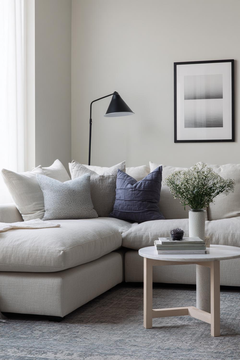7. Sofa-Ecke im Scandi-Look mit hellen Hölzern, Leinen und klaren Linien