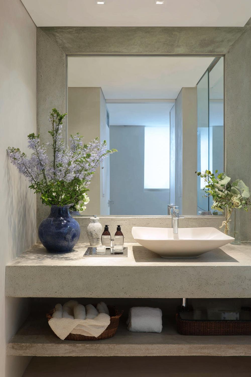 12. Spiegeldeko Bad Ideen mit Betonrahmen und kühler Chromarmatur