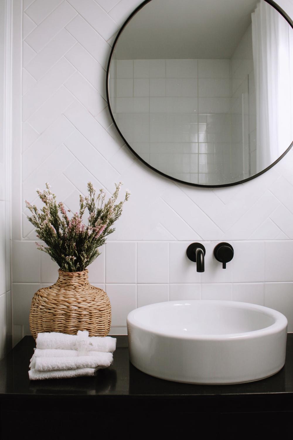 18. Spiegeldeko Bad Ideen mit schwarzem Bogen-Spiegel und geripptem Seifenspender