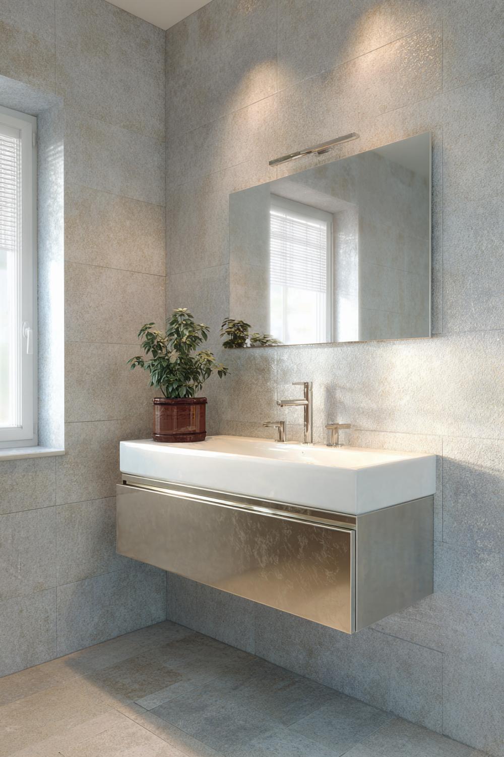 39. Spiegeldeko Bad Ideen mit texturierter Wandfarbe und sanftem Seitenlicht