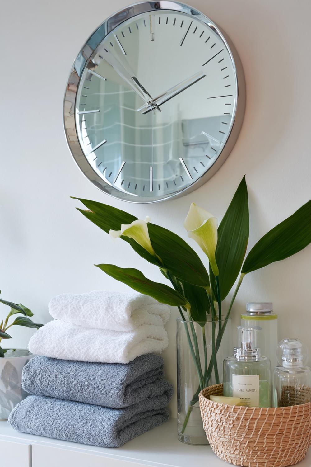 7. Spiegeldeko Bad Ideen mit integrierter Uhr und ordnender Tablett-Zone