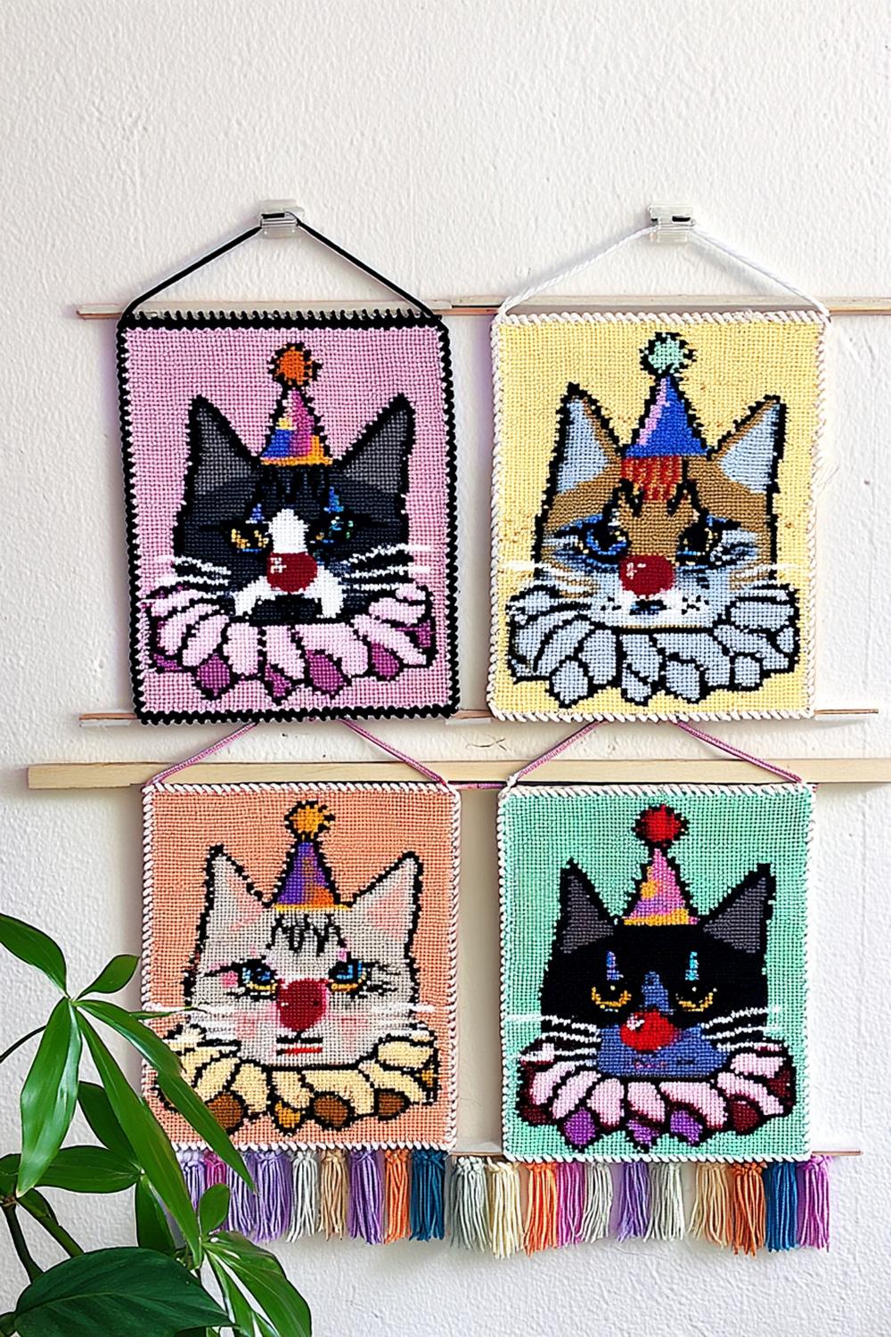Bunte Katzenwandbehänge