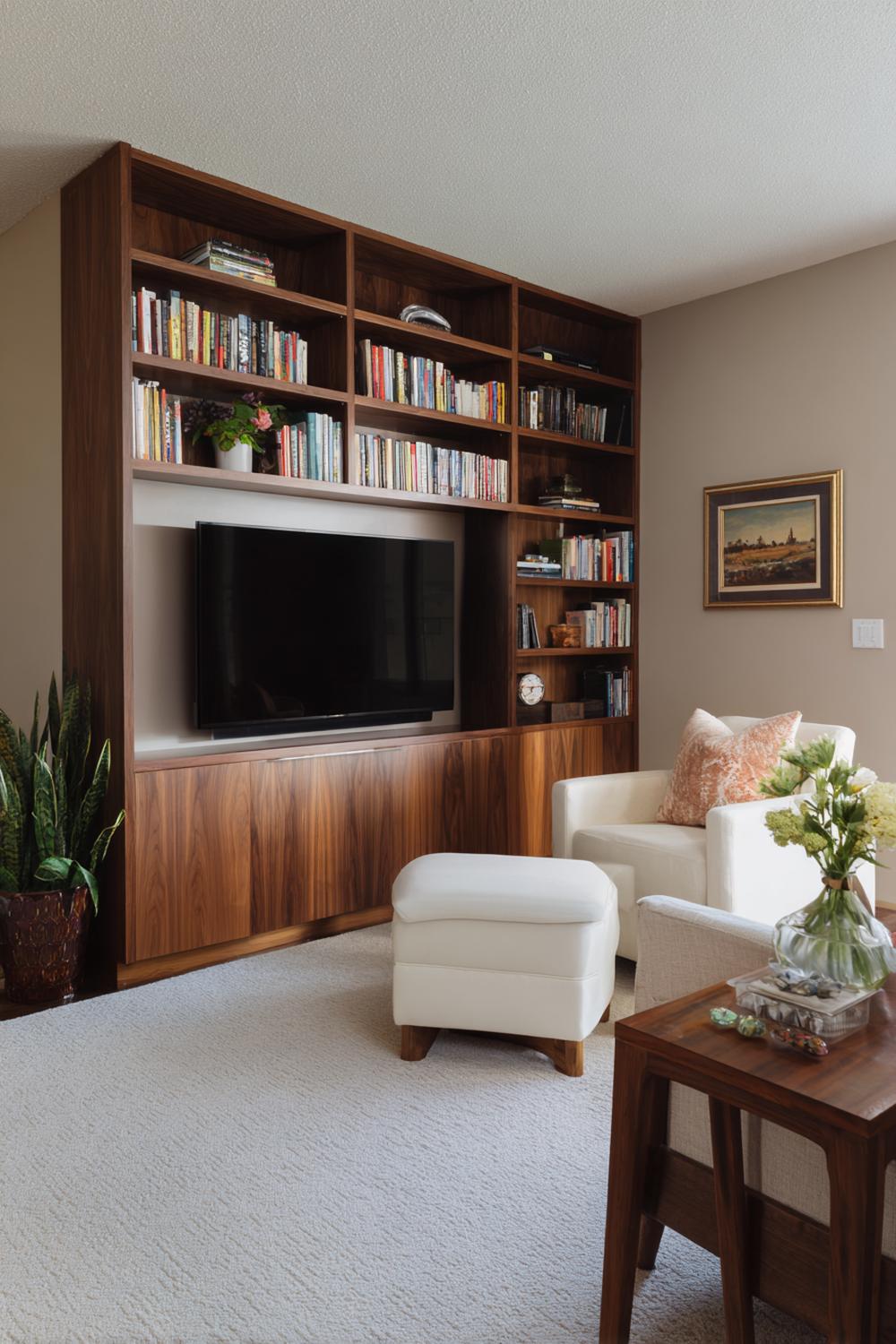 6. TV Wand Einbauregale mit Bücherwand und versteckter Technik