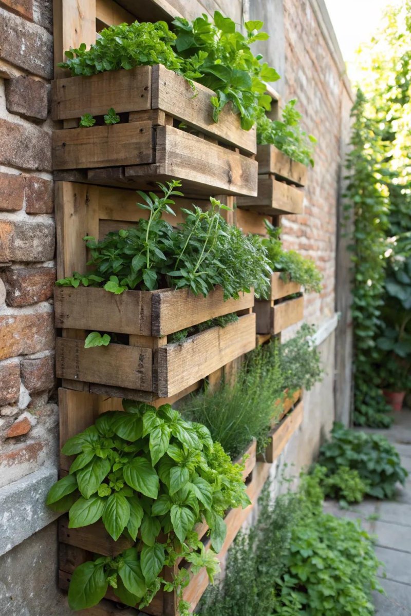 Vertikaler Garten aus Holzkisten