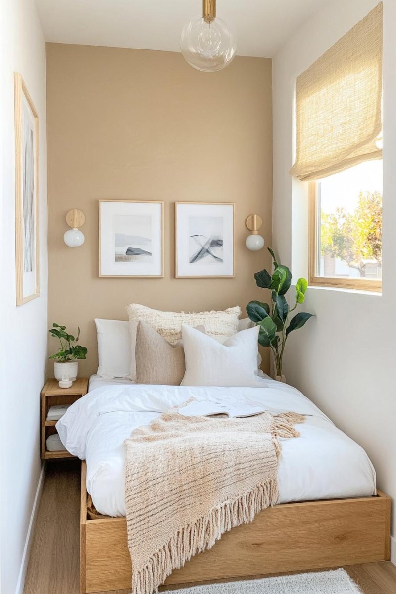 Kleines Schlafzimmer mit Erdtönen