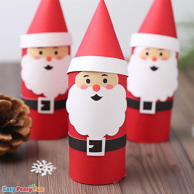 Weihnachtsmann aus Toilettenpapierrollen basteln Ideen