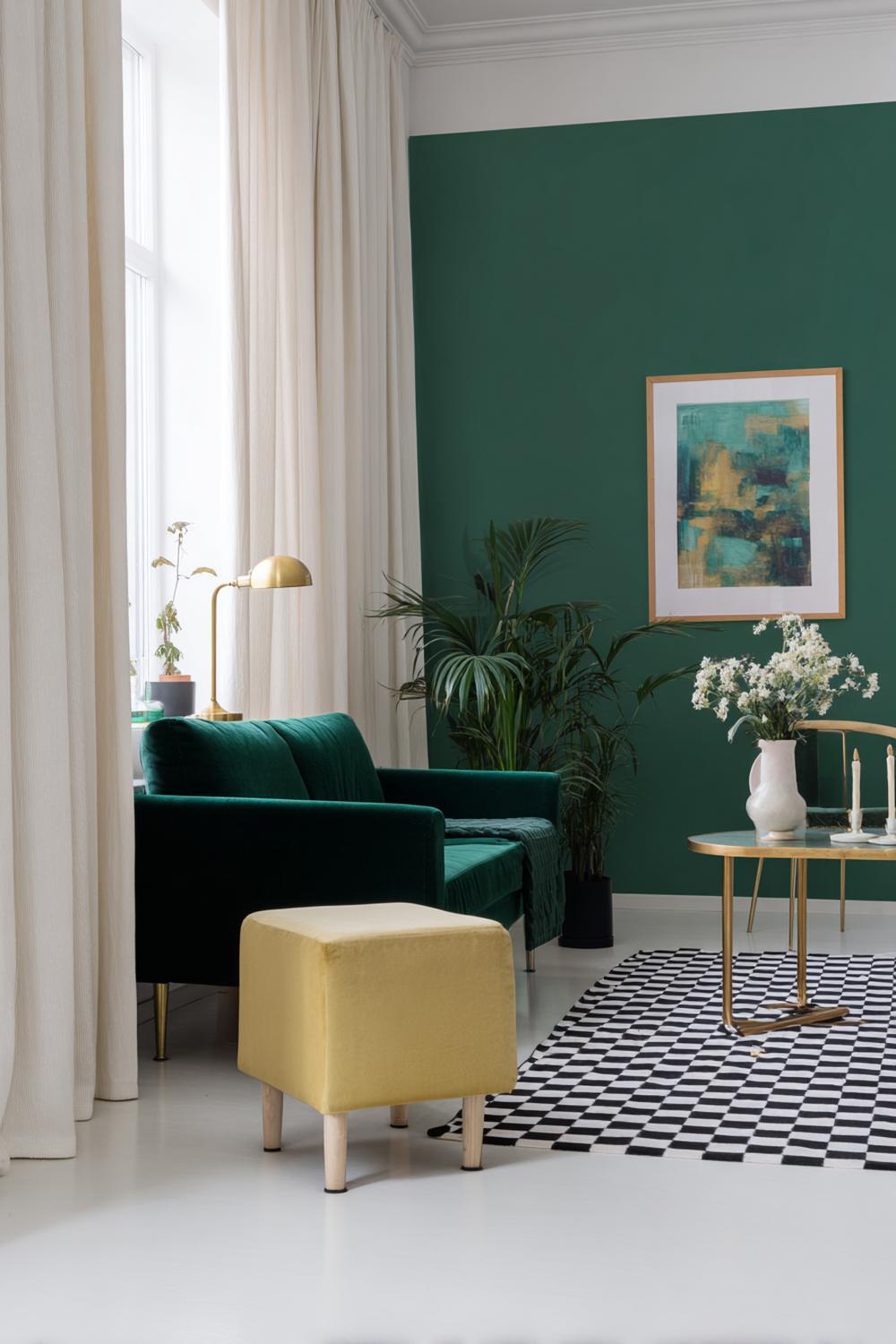 12. Wohnzimmer Farbkombinationen Skandi Stil in Tannengrün und Messing