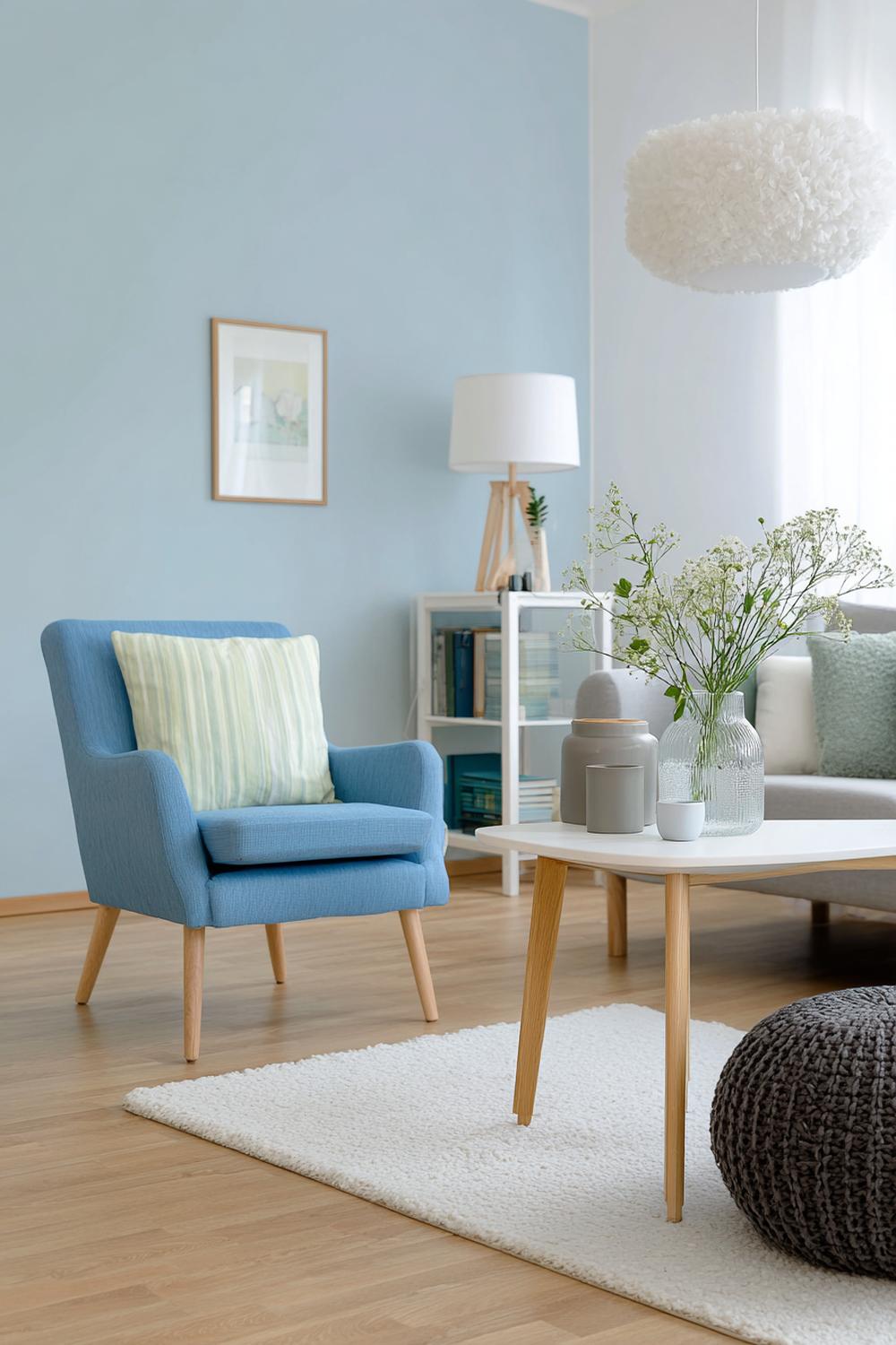 13. Wohnzimmer Farbkombinationen Skandi Stil mit Himmelblau und Birke