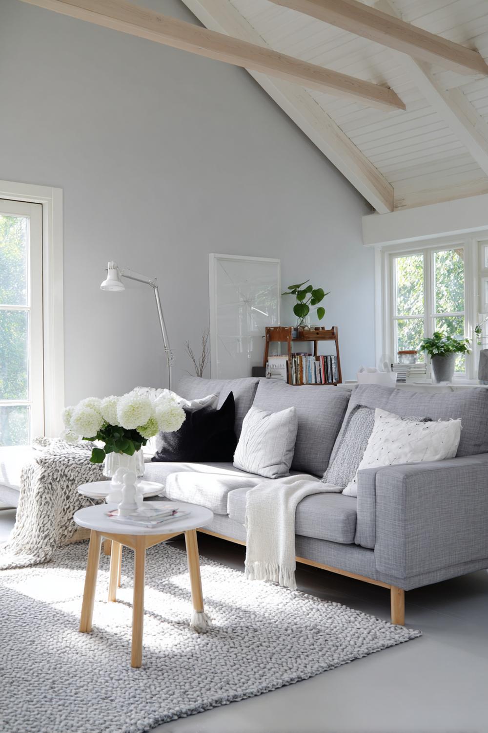 6. Wohnzimmer Farbkombinationen Skandi Stil in Nebelgrau und Wolkenweiß