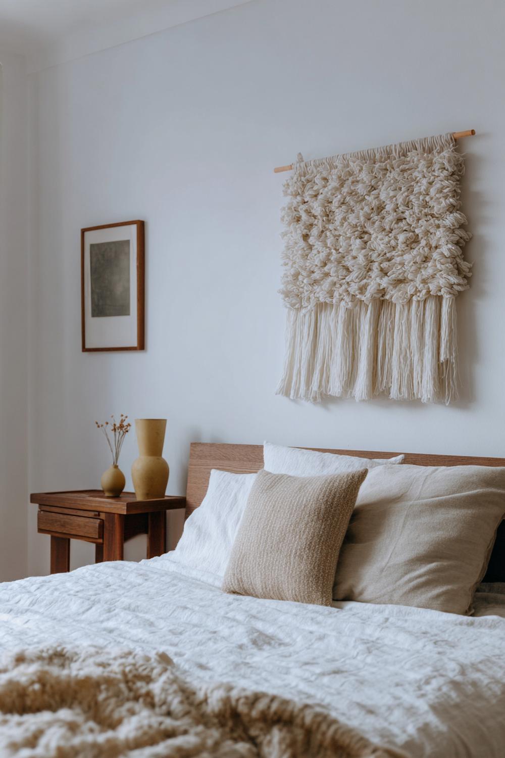 4. Wohnzimmer Wanddeko ohne Bohren mit Textil-Wandbehang in Naturstruktur