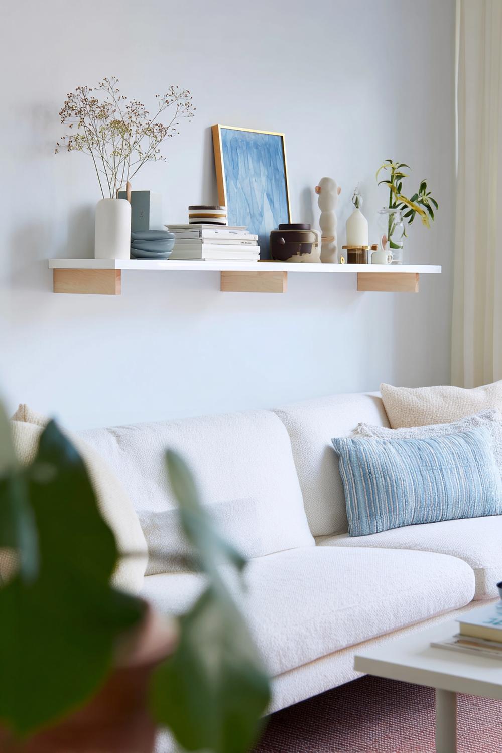 7. Wohnzimmer Wanddeko ohne Bohren als Mini-Regal aus Klebekonsolen für Lieblingsobjekte